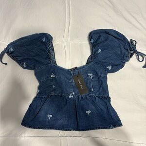 Denim Blue Embroidered Blouse